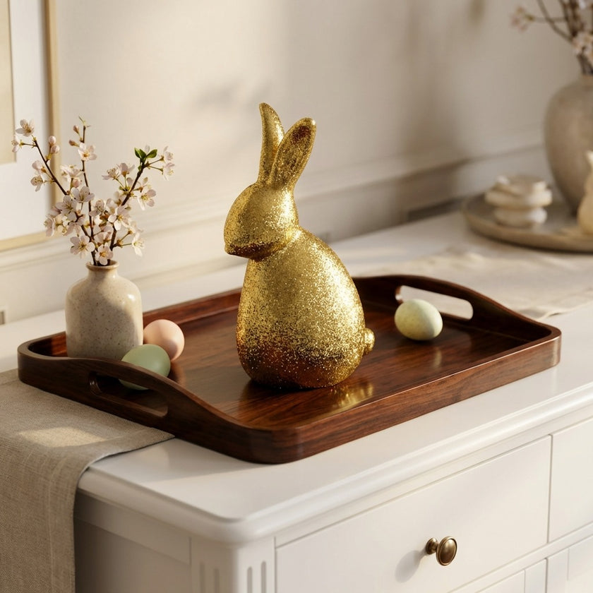 Iepuraș de Paște auriu cu sclipici 23cm