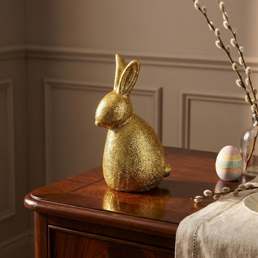 Iepuraș de Paște auriu cu sclipici 23cm