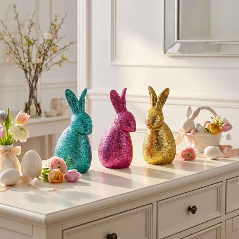 Iepuraș de Paște auriu cu sclipici 23cm