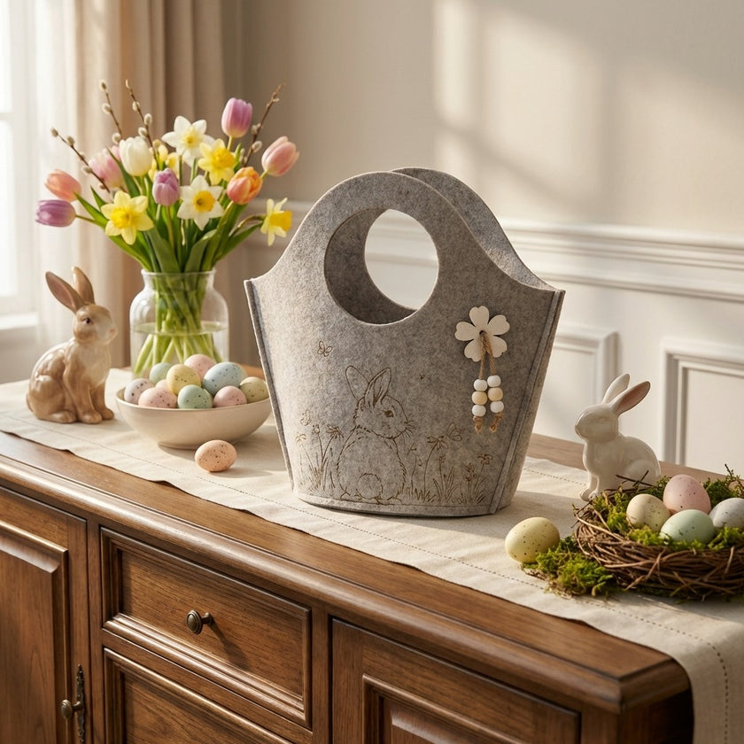 Coșuleț de Paște din pâslă bej 24cm