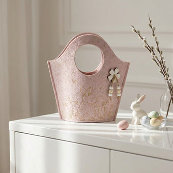 Coșuleț de Paște din pâslă roz 24cm