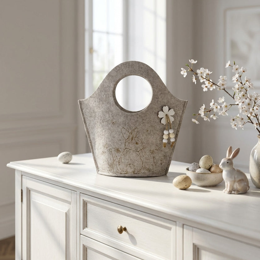 Coșuleț de Paște din pâslă bej 24cm