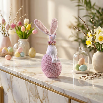 Figurină iepuraș de Paște pe ou roz