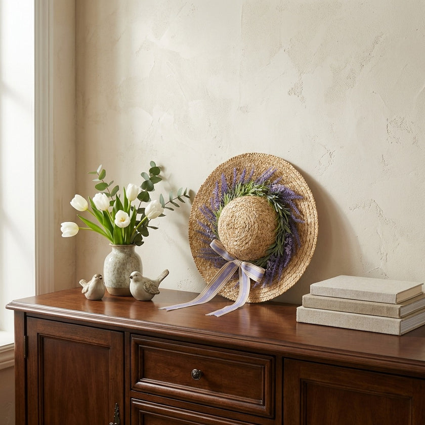 Coroniță decorativă pălărie cu lavandă 44cm