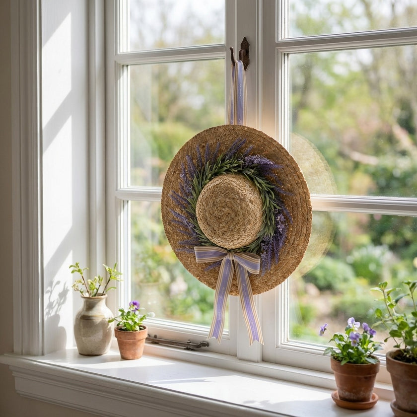 Coroniță decorativă pălărie cu lavandă 44cm