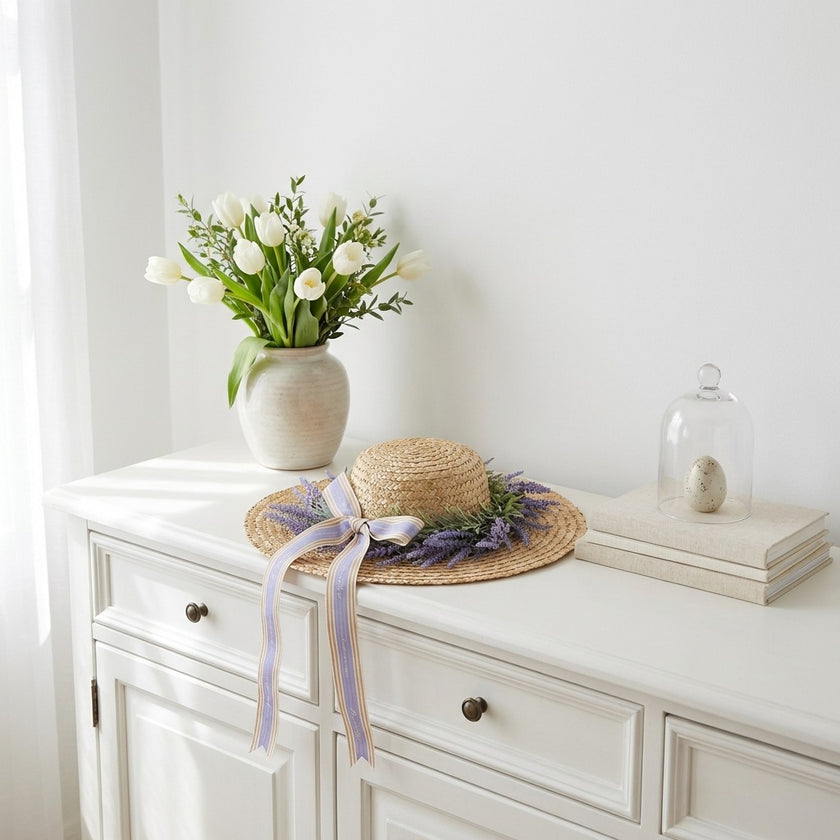 Coroniță decorativă pălărie cu lavandă 44cm