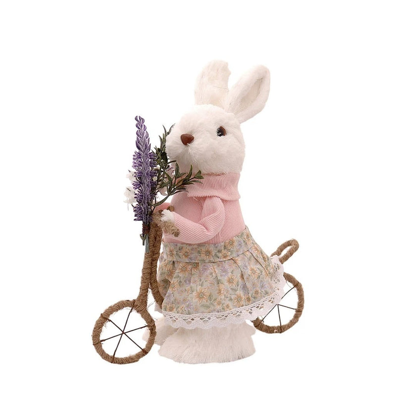 Iepuraș de Paște textil pe bicicletă 30cm