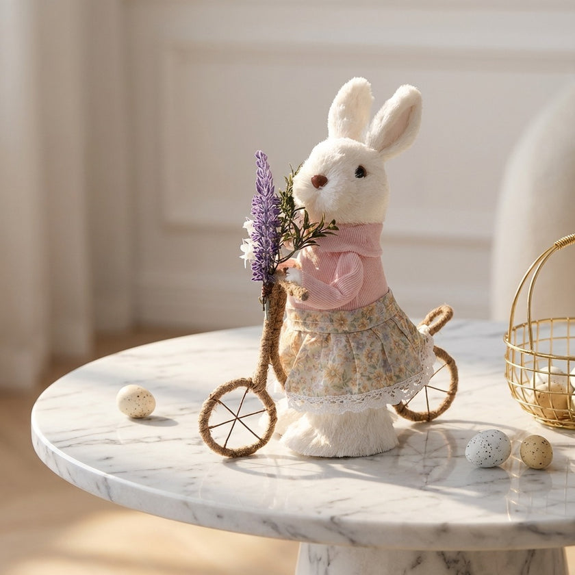 Iepuraș de Paște textil pe bicicletă 30cm