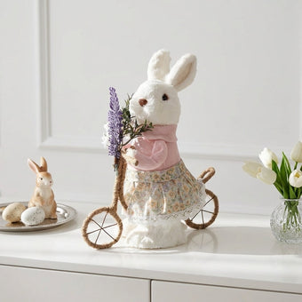 Iepuraș de Paște textil pe bicicletă 30cm