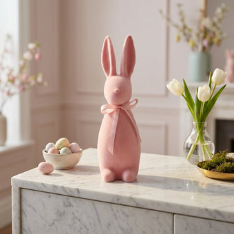 Iepuraș de Paște roz catifelat 30cm