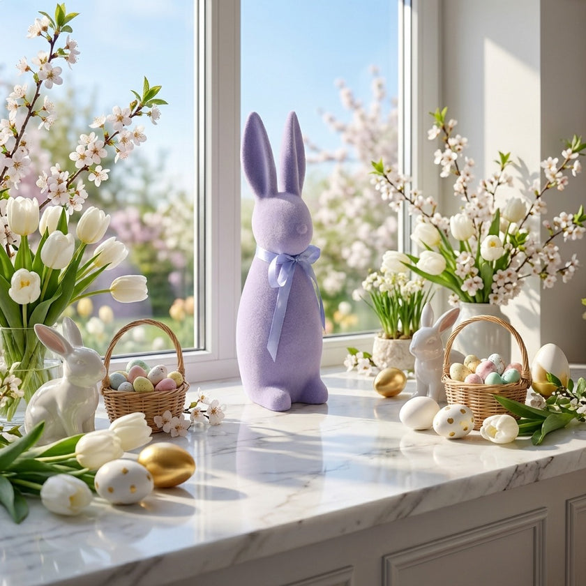 Iepuraș de Paște mov catifelat 30cm