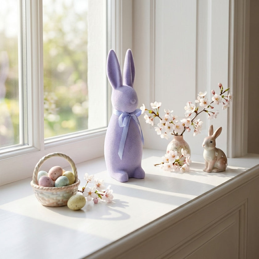 Iepuraș de Paște mov catifelat 30cm