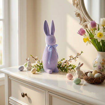 Iepuraș de Paște mov catifelat 30cm