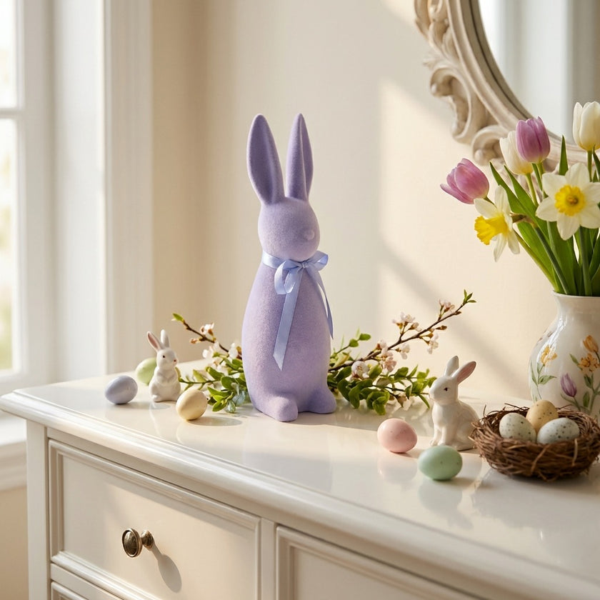 Iepuraș de Paște mov catifelat 30cm