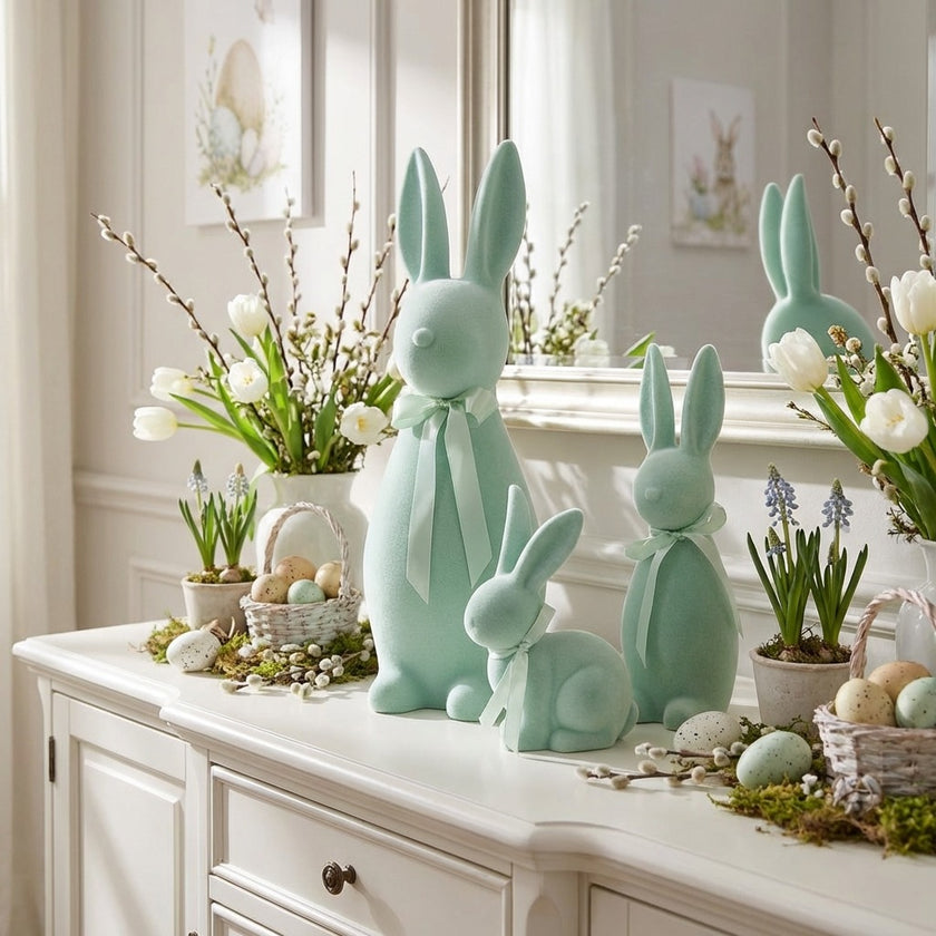 Iepuraș de Paște verde catifelat 30cm