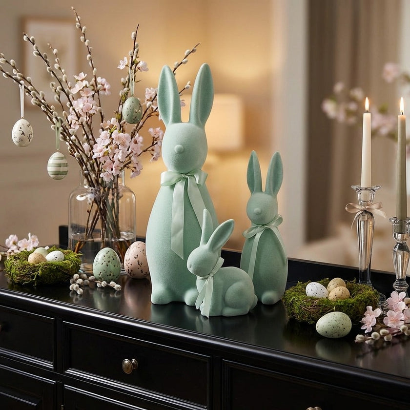 Iepuraș de Paște verde catifelat 30cm