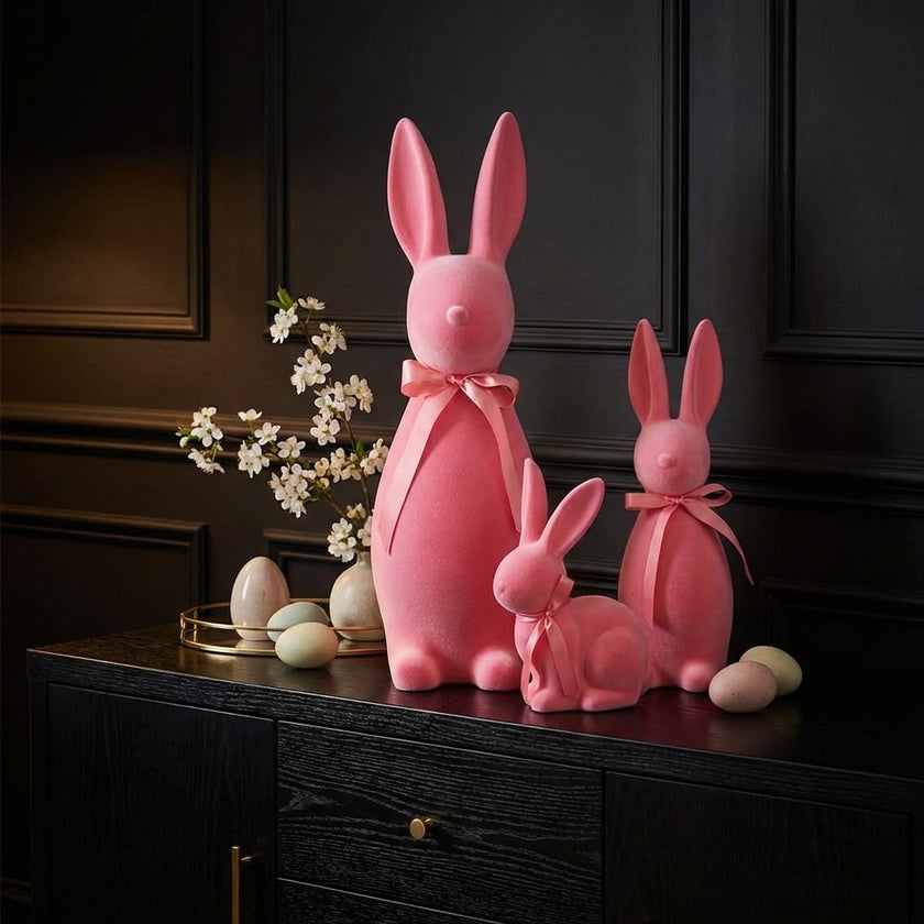 Iepuraș de Paște roz intens catifelat 48cm
