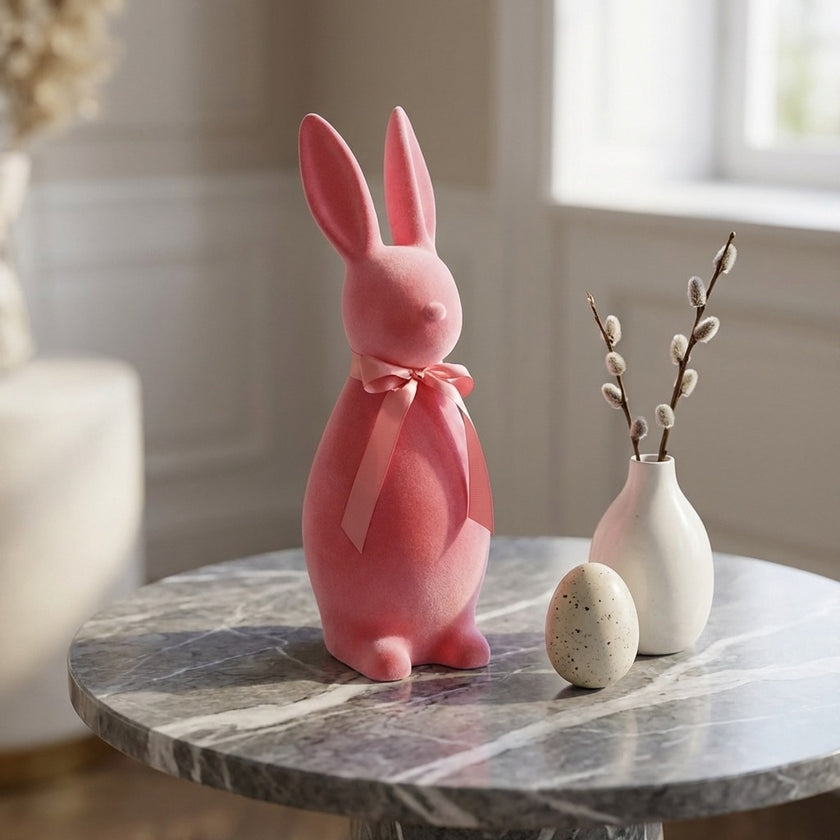 Iepuraș de Paște roz intens catifelat 48cm