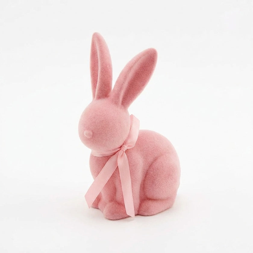 Iepuraș de Paște roz catifelat 19cm