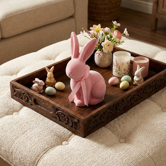 Iepuraș de Paște roz catifelat 19cm