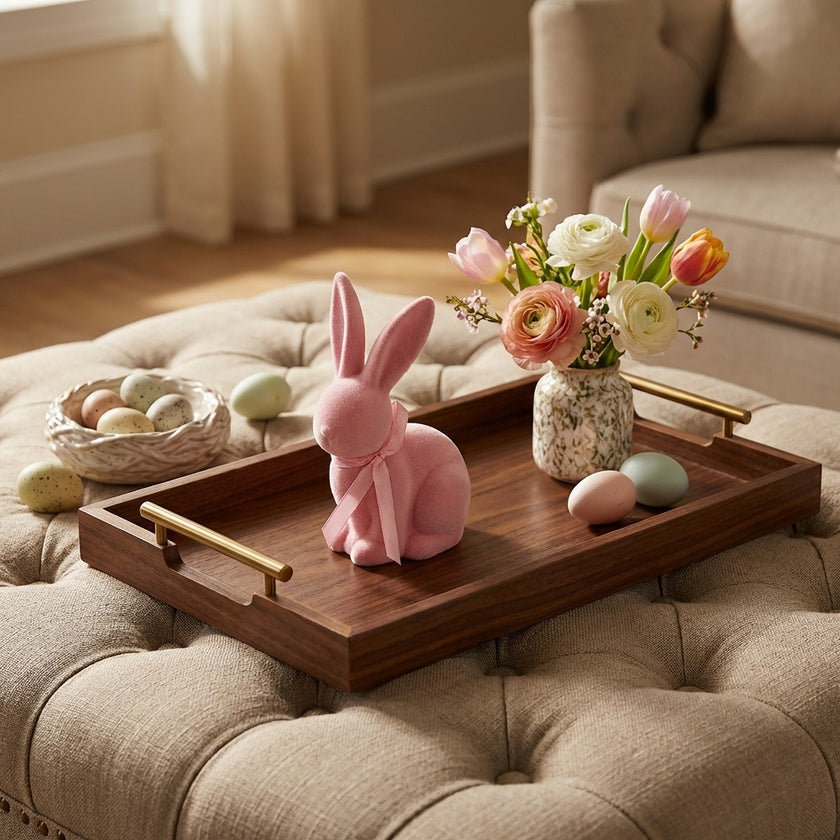 Iepuraș de Paște roz catifelat 19cm