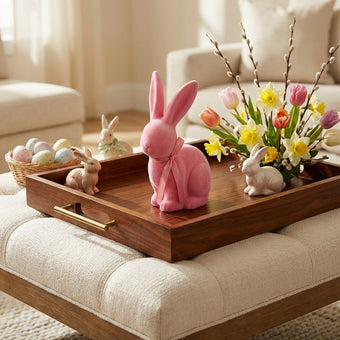 Iepuraș de Paște roz intens catifelat 19cm