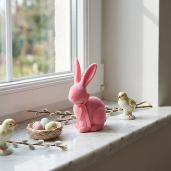 Iepuraș de Paște roz intens catifelat 19cm