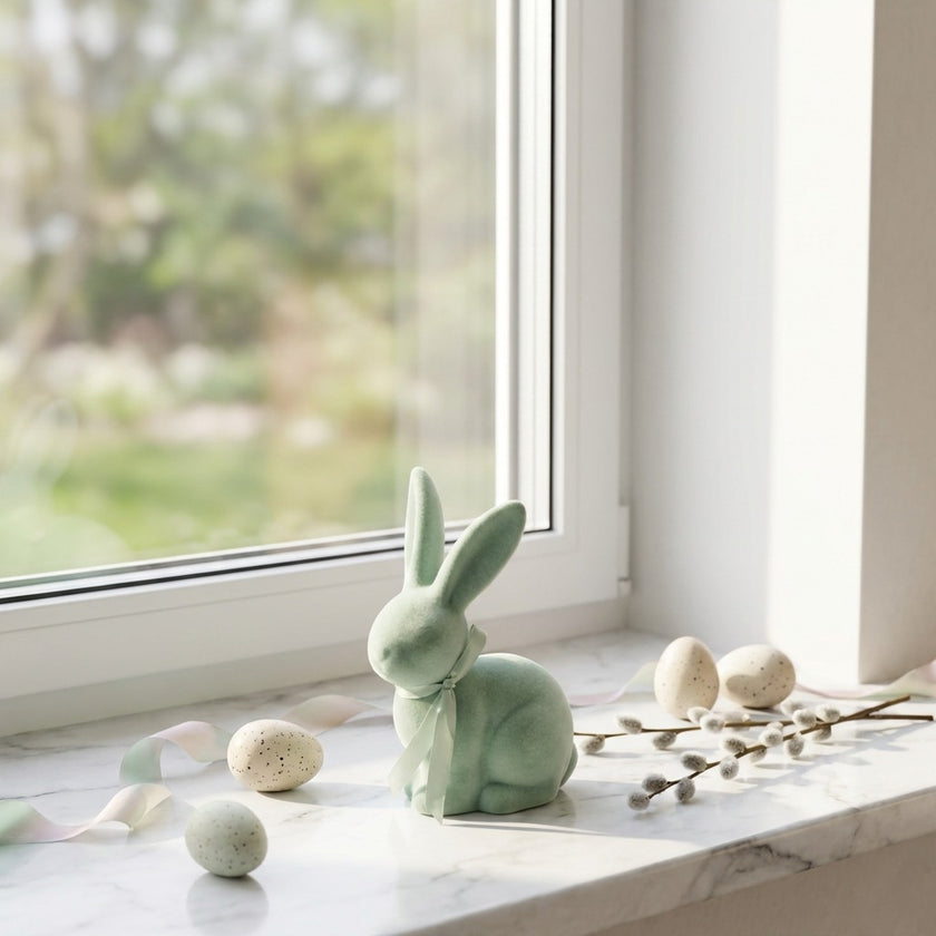 Iepuraș de Paște verde catifelat 19cm