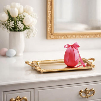 Ou decorativ de Paște roz intens catifelat 12cm