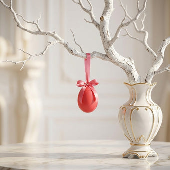 Ou decorativ de Paște roz intens catifelat 12cm