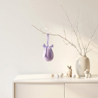 Ou decorativ de Paște mov catifelat 12cm