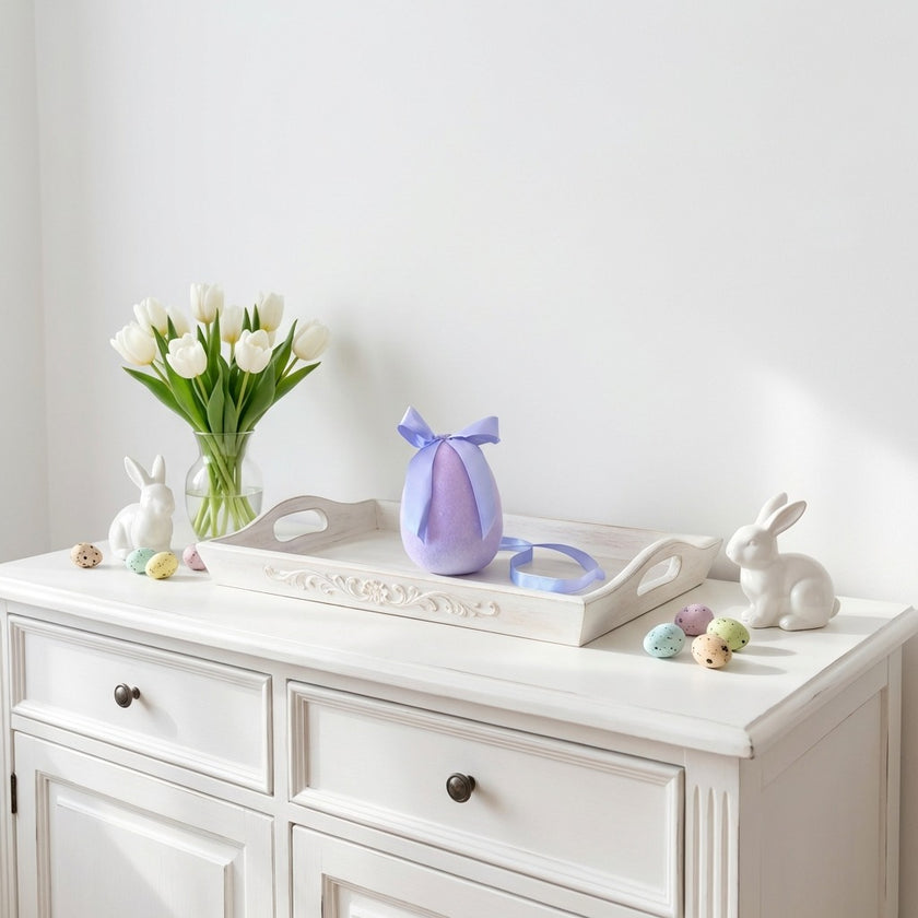Ou decorativ de Paște mov catifelat 12cm