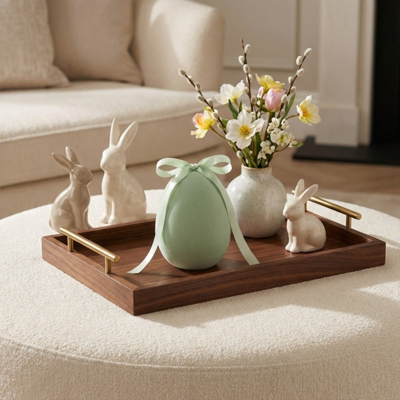 Ou decorativ de Paște verde catifelat 12cm