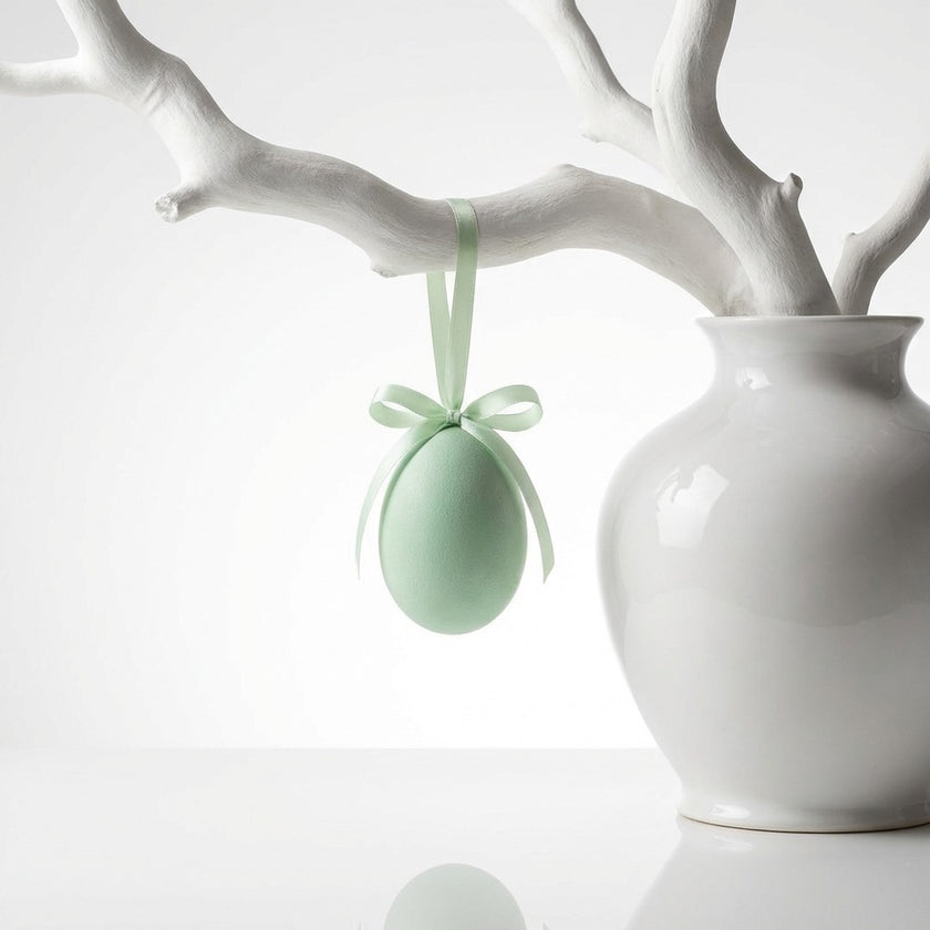 Ou decorativ de Paște verde catifelat 12cm