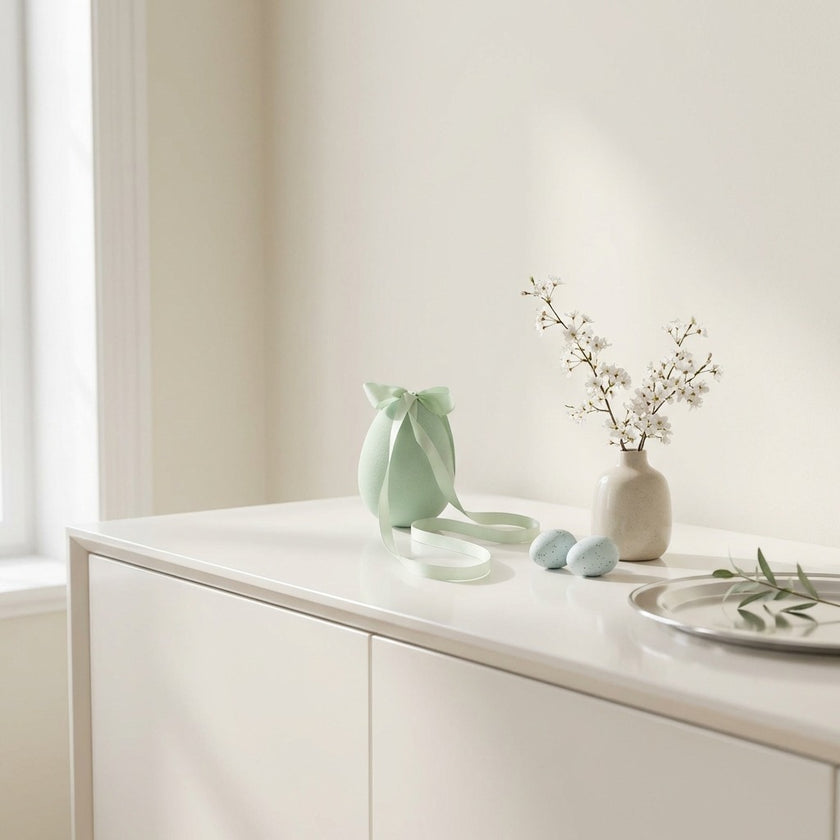 Ou decorativ de Paște verde catifelat 12cm