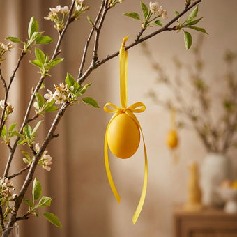 Ou decorativ de Paște galben catifelat 15cm