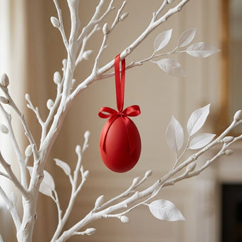 Ou decorativ de Paște roșu catifelat 12cm