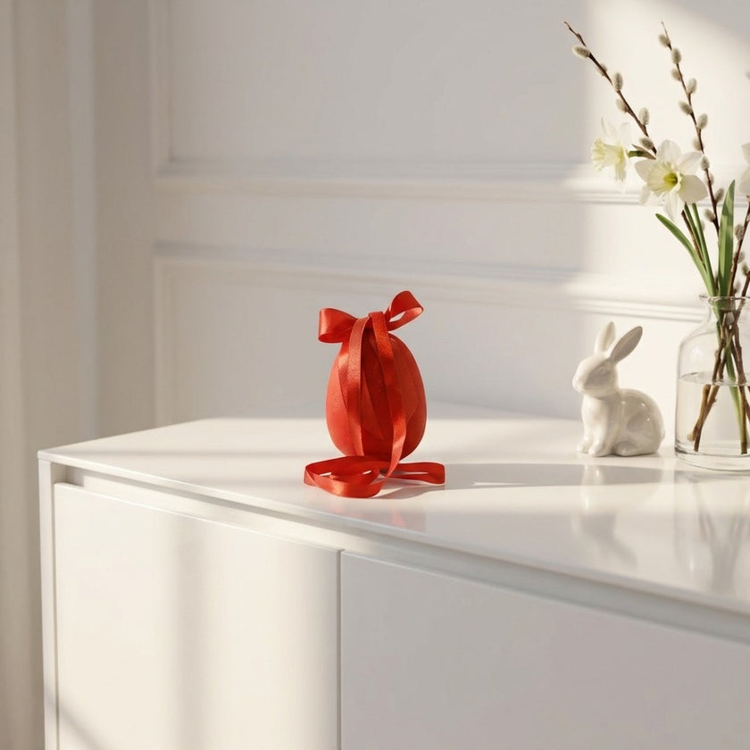 Ou decorativ de Paște roșu catifelat 12cm