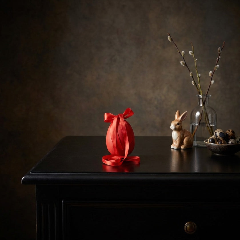 Ou decorativ de Paște roșu catifelat 12cm