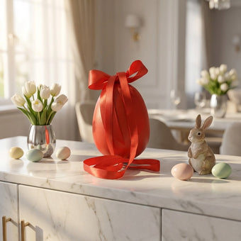 Ou decorativ de Paște gigant roșu catifelat 25cm