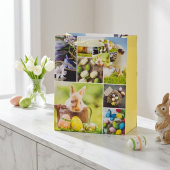 Pungă cadou Paște galbenă cu iepuraș 23cm