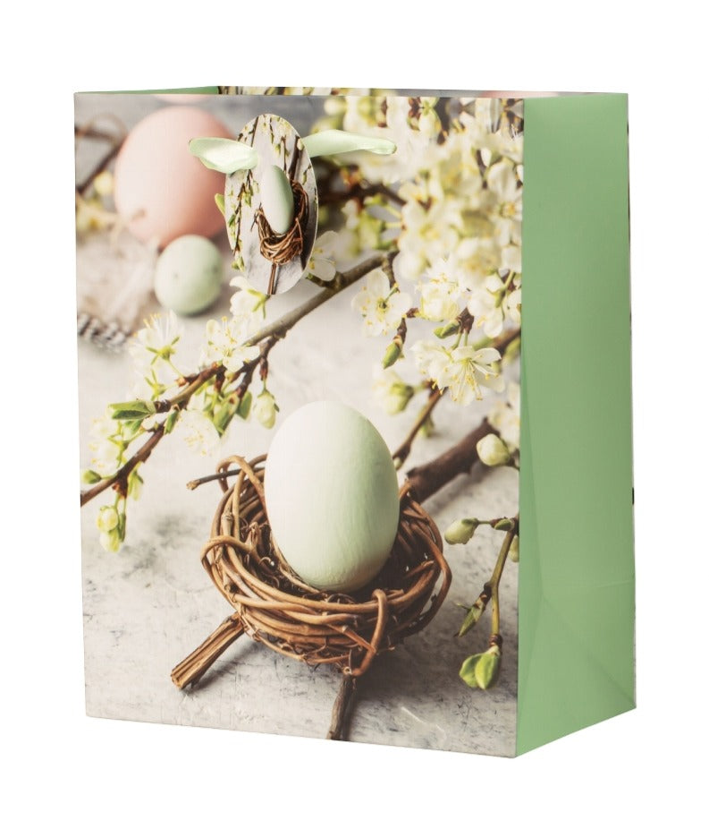 Pungă cadou Paște verde cu ouă 23cm