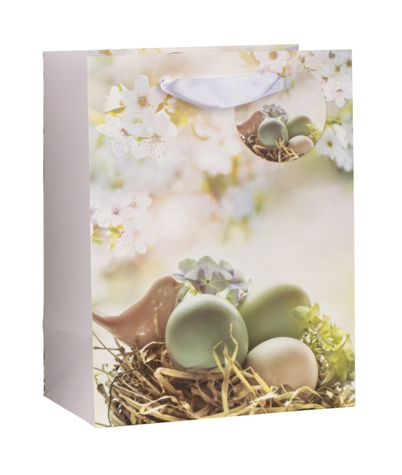 Pungă cadou Paște albă cu ouă 23cm