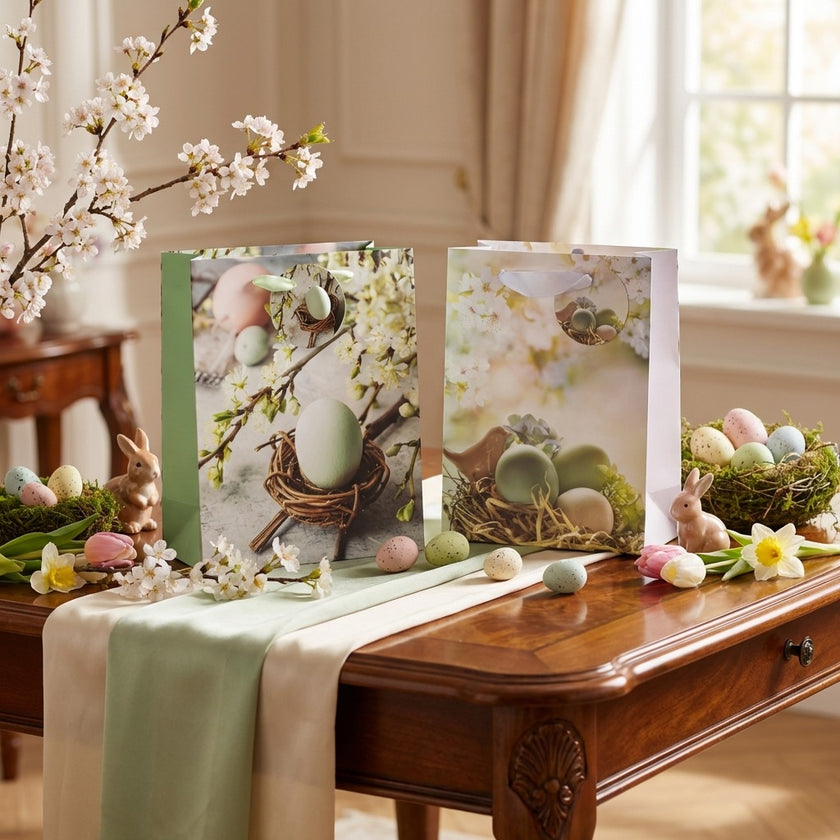 Pungă cadou Paște verde cu ouă 23cm