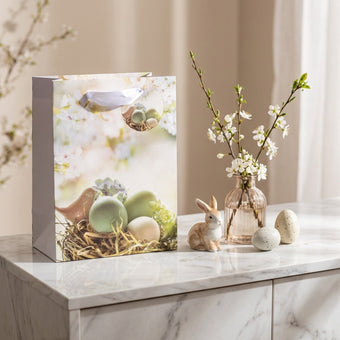 Pungă cadou Paște albă cu ouă 23cm