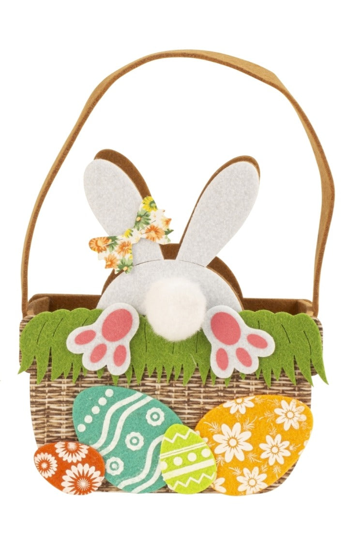 Coșuleț de Paște din pâslă cu iepuraș alb 17cm