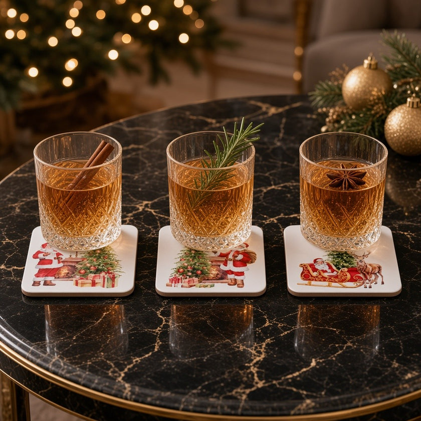 Set de 6 suporturi pentru pahare și căni cu Moș Crăciun, 9cm