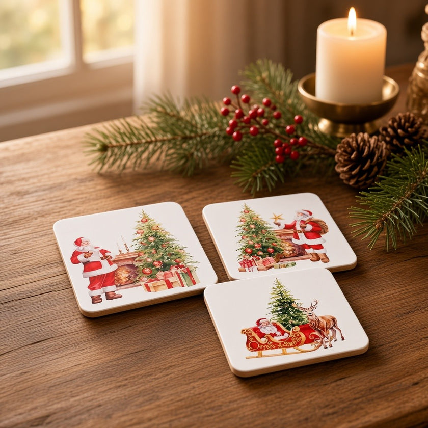 Set de 6 suporturi pentru pahare și căni cu Moș Crăciun, 9cm