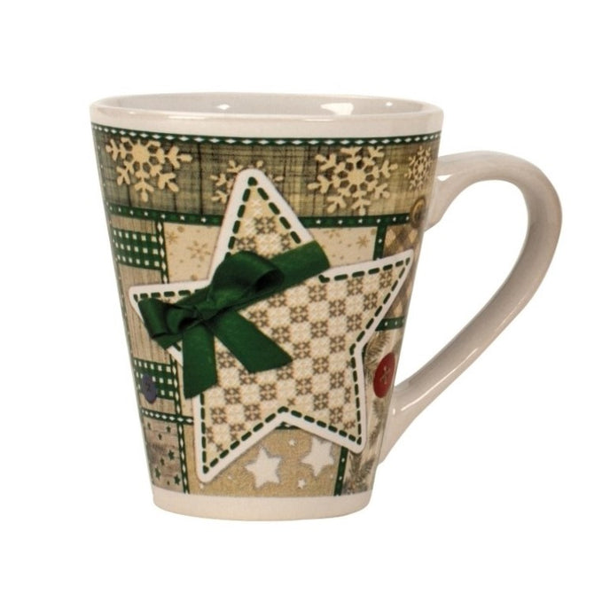 Cană de Crăciun cu stea și fundiță verde