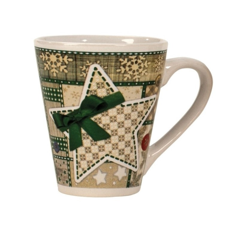 Cană de Crăciun cu stea și fundiță verde